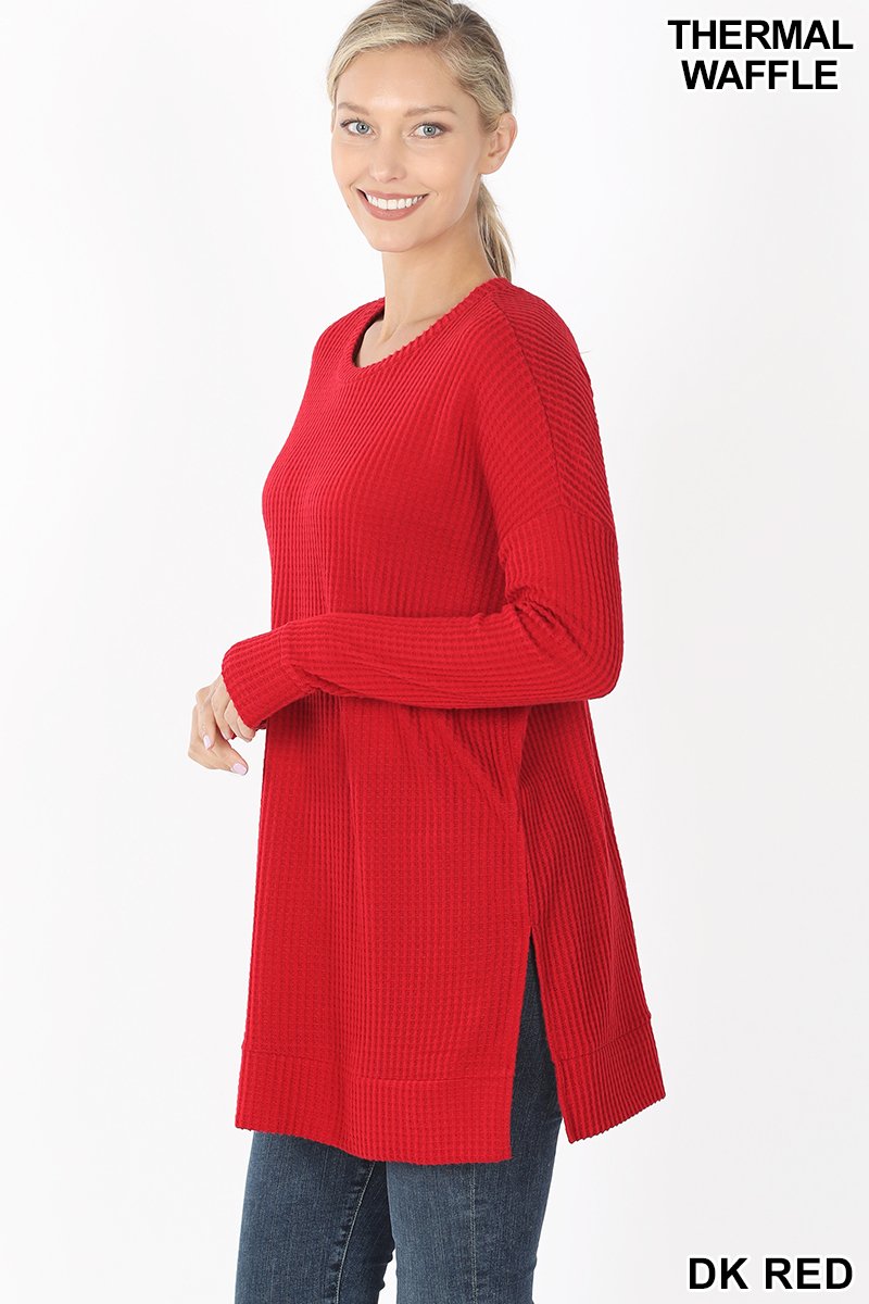 5888 4/4S Thermal Waffle R Neck SWEATERS in DK RED HQ-M6C