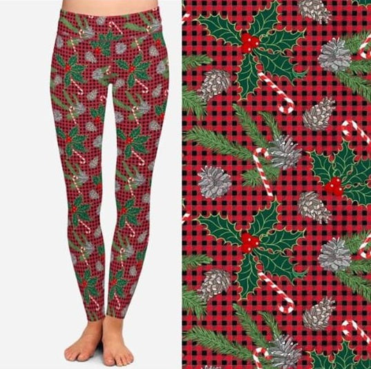 7177 Plaid Christmas Canes DESIGNER LEGGINGS HQ-E35