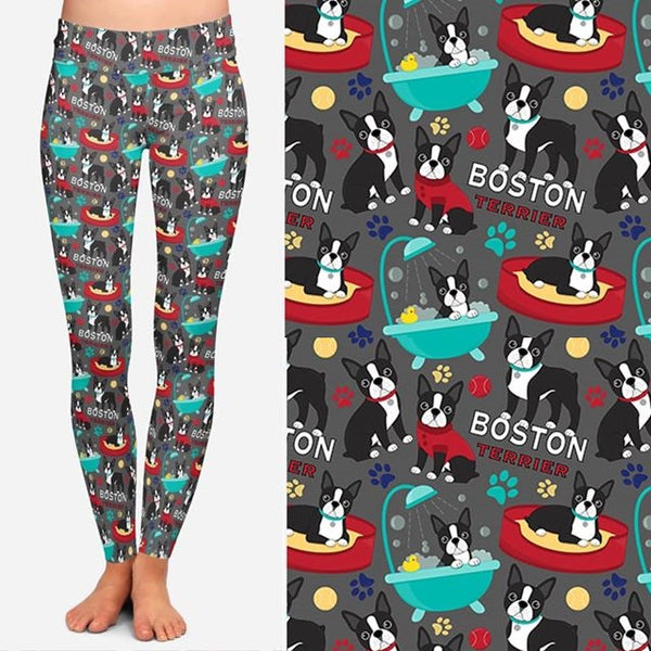 7572 Boston Terrier Bath Time DESIGNER LEGGINGS HQ-J16B