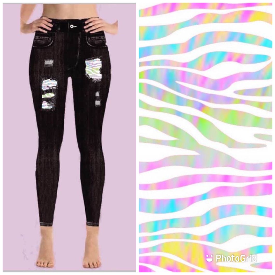 7611 DK Denim Look w Pastel Zebra DESIGNER LEGGINGS HQ-BBOK