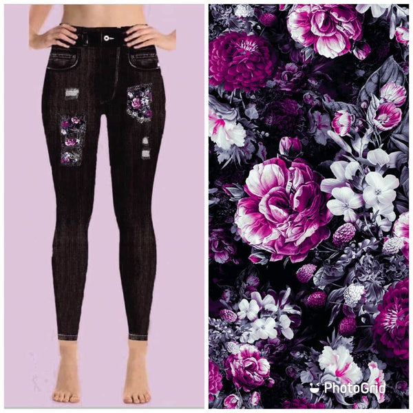 7613 DK Denim Look w Mystical Floral DESIGNER LEGGINGS HQ-DD6CL