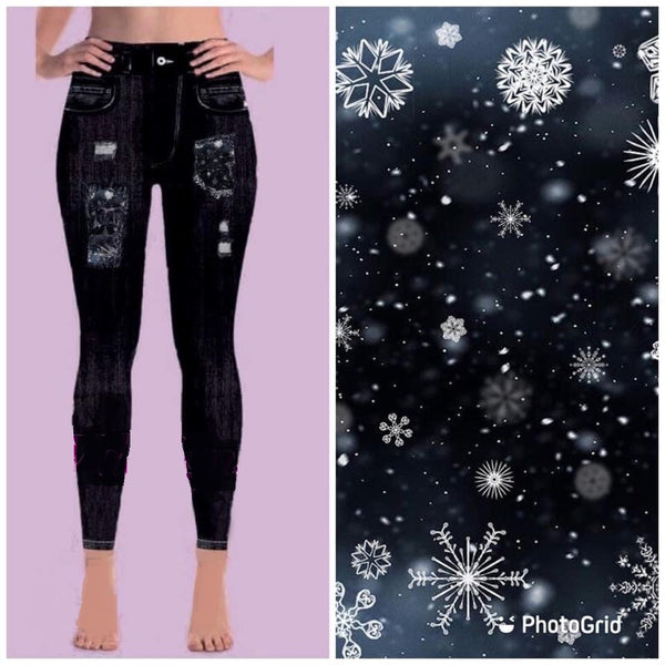7673 DK Denim Look w DK Snowflake DESIGNER LEGGINGS HQ-N150 G