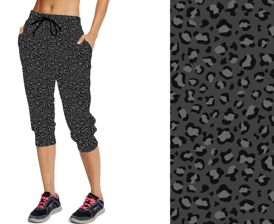 7686ycj Leopard On Grey DESIGNER YOGA CAPRI JOGGER  HQ-J6B TO BB