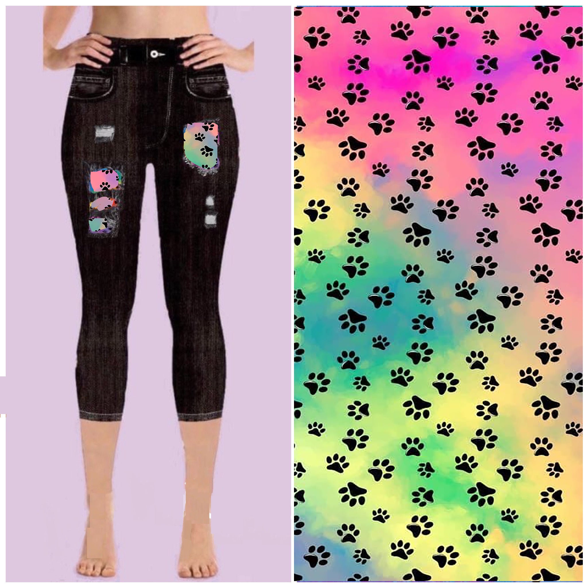 7697 DK Denim Look w TD Puppy Paws DESIGNER LEGGINGS HQ-F39B