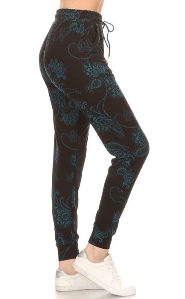 817j Teal Paisley on Black JOGGERS HQ-F17A