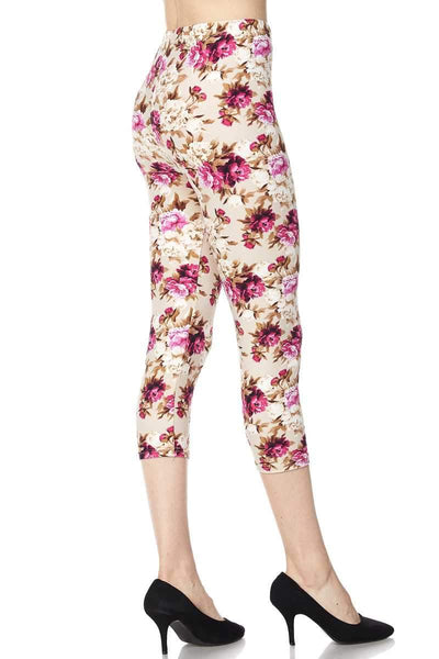 869 Fuchsia Cream Floral LEGGINGS CAPRIS HQ-Z77