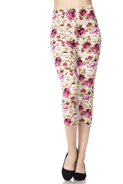 869 Fuchsia Cream Floral LEGGINGS CAPRIS HQ-Z77