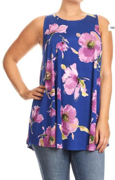 3012 0/0S Floral on Royal PRINT TOP HQ-N88T