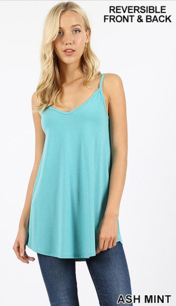 4541 0/0S V & Scoop Neck Reversible CAMI in ASH MINT HQ-G27B