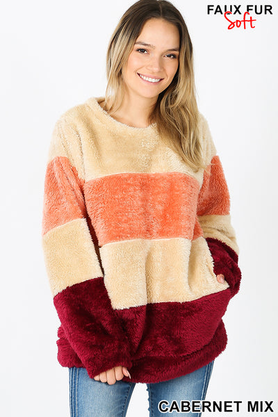 398 4/4S OVZ Faux Fur Pullover in CABERNET MIX HQ-Z99