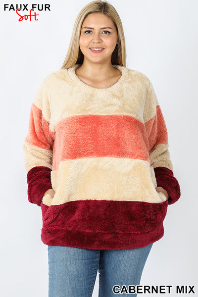 398 4/4S OVZ Faux Fur Pullover in CABERNET MIX HQ-Z99