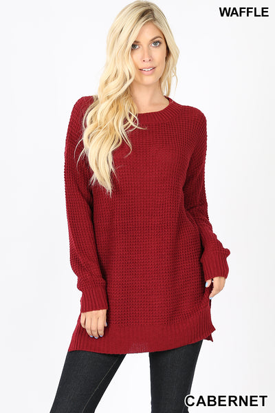636 4/4S Thermal Waffle R Neck SWEATERS w SS in CABERNET HQ-N33T G