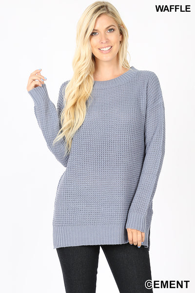 640 4/4S Thermal Waffle R Neck SWEATERS w SS in CEMENT HQ-I13T