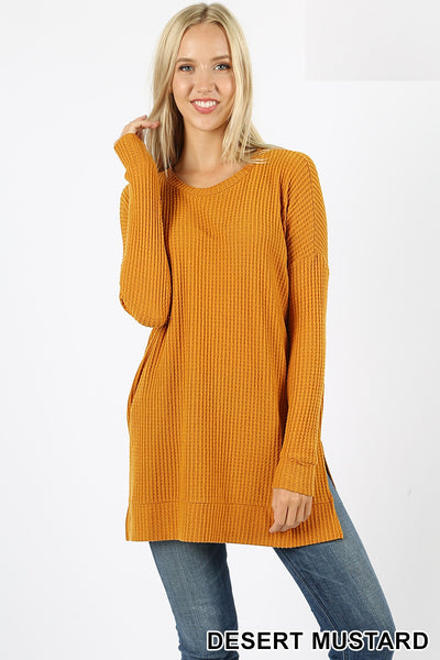 593 4/4S Thermal Waffle R Neck SWEATERS w SS in DESERT MUSTARD HQ-HB3T G