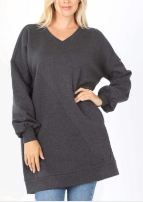 $20 .. OVZ M/L was $37 .. 5715 4/4S OVZ V Neck SWEATSHIRT w PKTS in CHARCOAL HQ-E42T