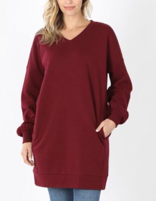 5935 4/4S OVZ V Neck SWEATSHIRT w PKTS in DK BURG HQ-F16A