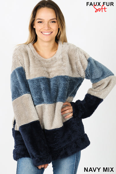 399 4/4S OVZ Faux Fur Pullover in NAVY MIX HQ-Z99