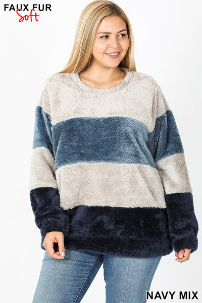 399 4/4S OVZ Faux Fur Pullover in NAVY MIX HQ-Z99