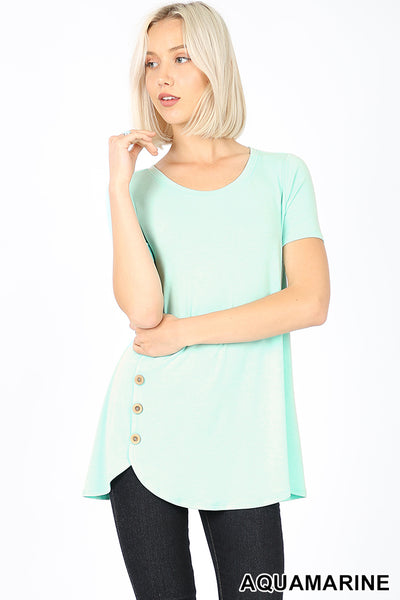 4331 1/4S Dolphin Hem w Wood Buttons TOP in AQUA MARINE HQ-AA9B