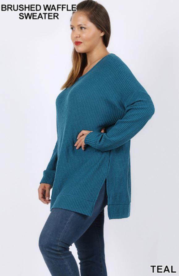 5254 4/4S Thermal Waffle R Neck SWEATERS in TEAL HQ-C19C