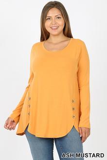 5792 4/4S Dolphin Hem w Wood Buttons TOP in ASH MUSTARD HQ-N26B G
