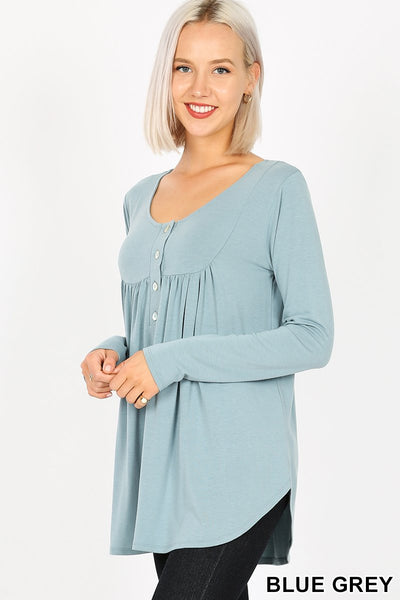 5759 4/4S Yoke Neck Round Hem TOP in BLUE GREY HQ-F17C