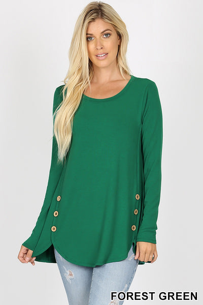5233 4/4S Dolphin Hem w Wood Buttons TOP in FOREST GREEN HQ-N148B