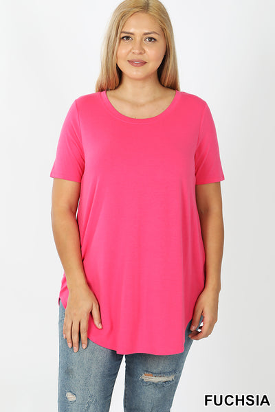 4298 1/4S Round Neck & Hem TOP in FUCHSIA HQ-G3C