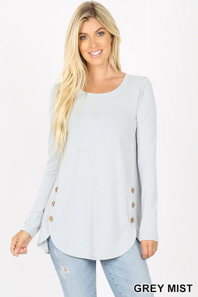 5228 4/4S Dolphin Hem w Wood Buttons TOP in GREY MIST HQ-AA9A