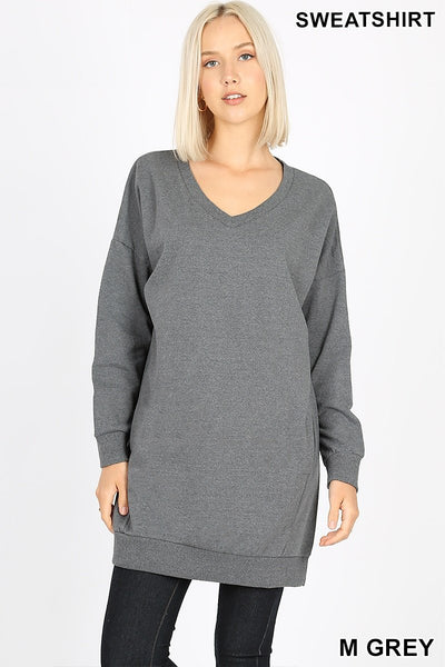 5711 4/4S OVZ V Neck SWEATSHIRT w PKTS in MID GREY HQ-E33T